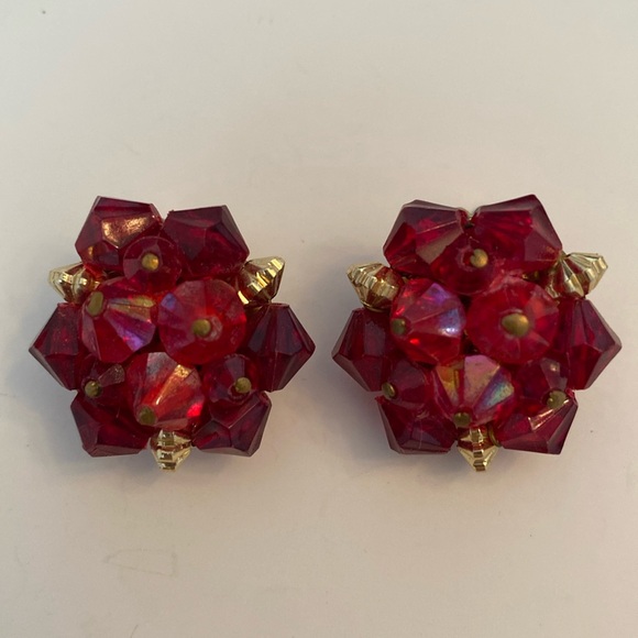 Vintage West Germany Cluster Clip On Earrings - Picture 1 of 6